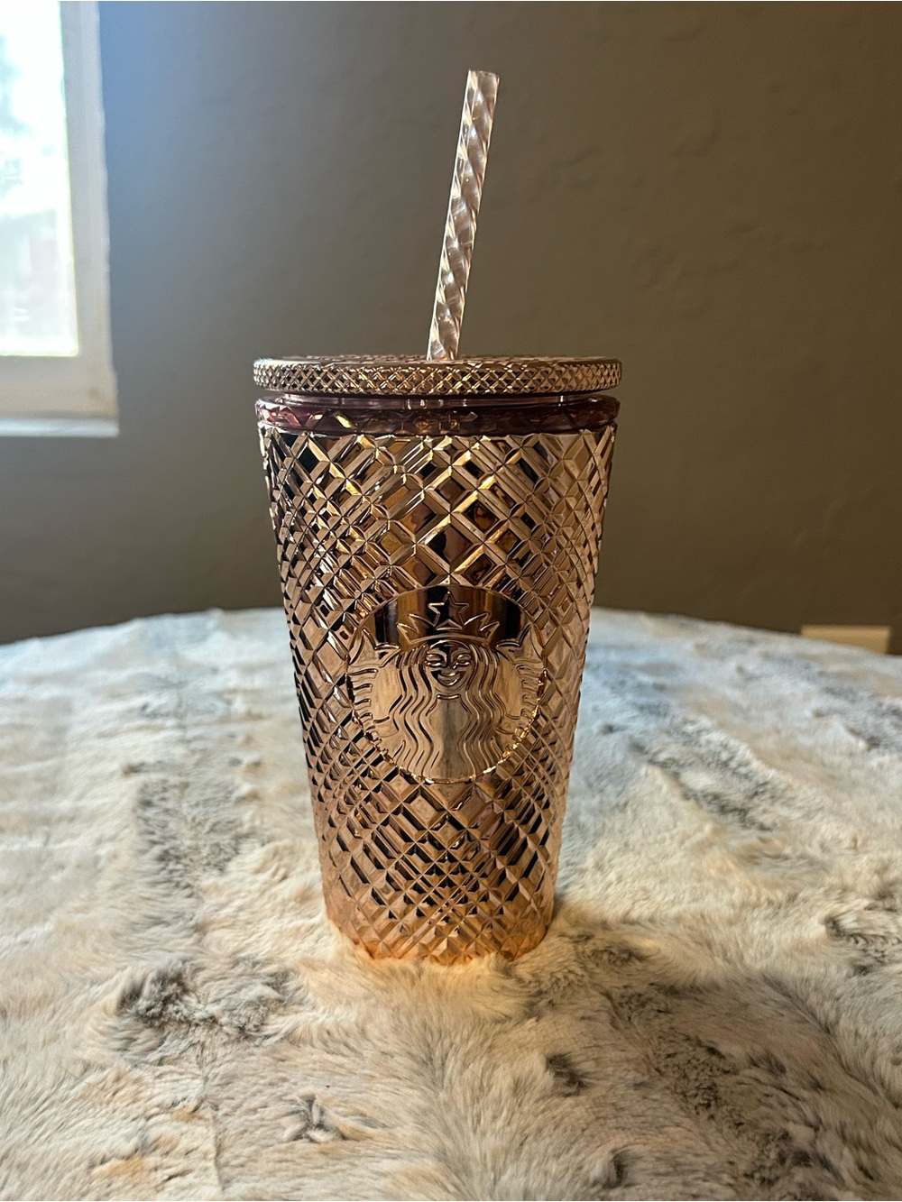 Starbucks Rose Gold Studded Tumbler with Clear Straw